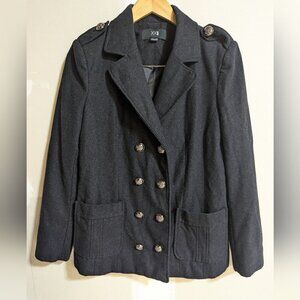 XXI Black Wool Blend Pea Coat Blazer Jacket Womens Sz L Office Career Minimalist